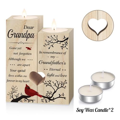 SteadStyle Grandpa Memorial Gifts, Memorial Cardinal Candlestick Holders | Loss of Grandpa Sympathy Gift, Memorial Bereavement Gifts for Loss of Grandfather, In Memory of Grandpa, Wooden Candlestick - style: Grandpa