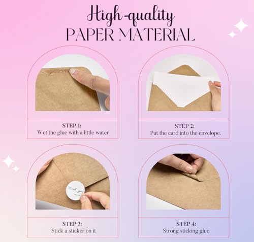100 Pack Small Thank You Cards with Kraft Envelopes 4x6 Inch | Brown Kraft Envelopes, Blank Thank You Notes with Stickers, Ideal for Business, Weddings, Baby Showers, Graduation and Events - color: Brown, size: A4(4.25 X 6.25) 100 PCS With ThankYou Card