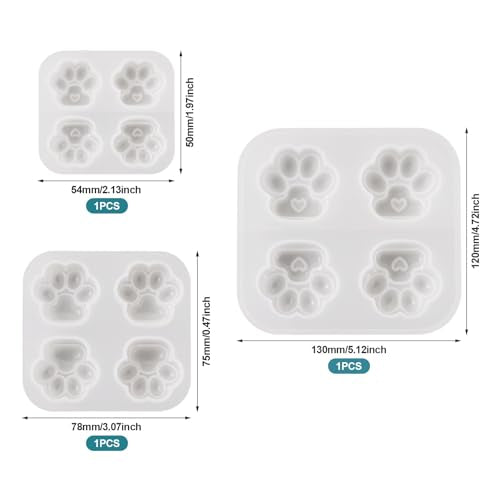 3Pcs Paw Print Silicone Molds Cute Dog Cat Paw Resin Casting Molds Pet Animal Puppy Kitten Footprint Cabochons Silicone Molds for Epoxy Resin DIY Earrings Keychain Jewelry Making Supplies - color: White-Paw Print