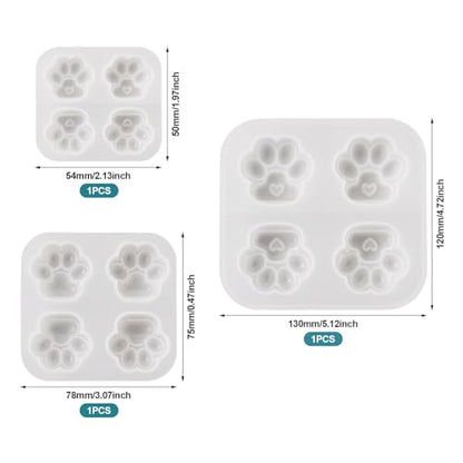 3Pcs Paw Print Silicone Molds Cute Dog Cat Paw Resin Casting Molds Pet Animal Puppy Kitten Footprint Cabochons Silicone Molds for Epoxy Resin DIY Earrings Keychain Jewelry Making Supplies - color: White-Paw Print