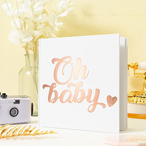 Calculs Oh Baby Bridal Party Decoration Picture Book 8.5” Square Polaroid Baby Shower Guest Book Blank White Pages for Pictures White Cover Rose Gold Stamping - style: Traditional