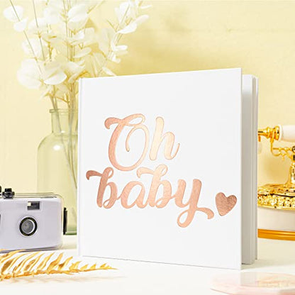 Calculs Oh Baby Bridal Party Decoration Picture Book 8.5” Square Polaroid Baby Shower Guest Book Blank White Pages for Pictures White Cover Rose Gold Stamping - style: Traditional
