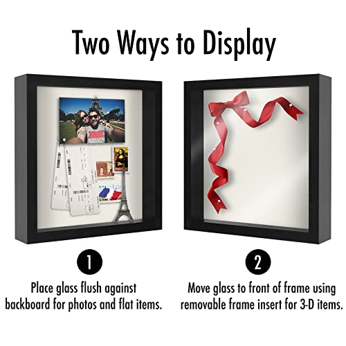 Americanflat 11x11 Shadow Box Frame with Shatter-Resistant Glass - Silhouette Collection - Large Shadow Box Display Case for Tabletop and Wall Display - Black with Soft Felt Back | Shatter-resistant glass, 1.5 inch interior depth, displays keepsakes, meda