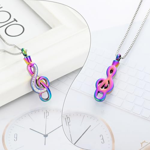 XSMZB Cremation Jewelry Crystal Music Note Urn Necklace for Ashes Stainless Steel Necklace Urn Cremation Memorial Ashes Holder Keepsake Pendant Locket - color: Colorful