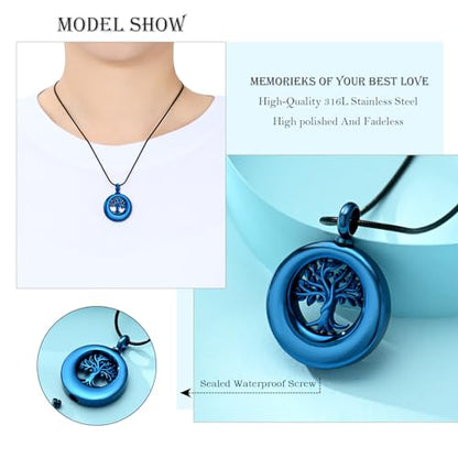 Hearbeingt Tree of Life Urn Necklaces for Ashes Circle Cremation Jewelry - color: A-Blue