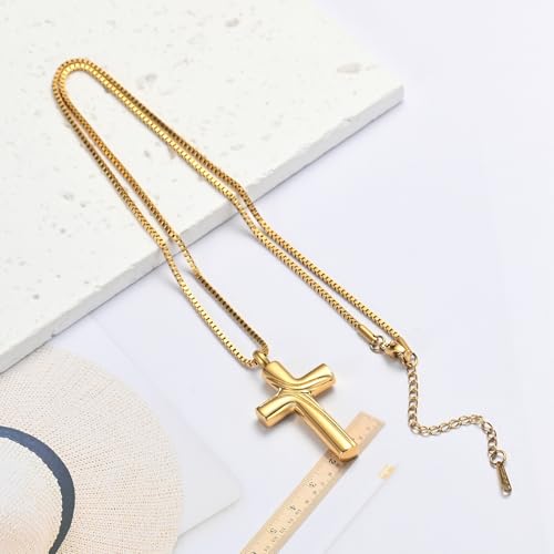 XSMZB Cross Cremation Jewelry Memorial Pendant Urn Necklace for Ashes of Loved One Funeral Ashes Keepsake Necklaces for Men Women - color: Gold