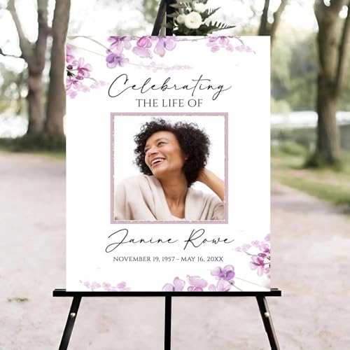 Purple Lavendar Floral Funeral Welcome Sign, Celebration of Life Welcome Sign, in Loving Memory Sign, Celebration of Life Funeral Sign, Celebration of Life Sign, Memorial Sign with Photo #fR12 - color: Version #1
