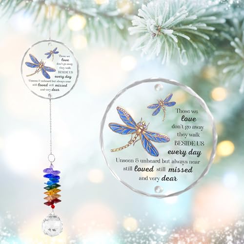 Glass Suncatcher Ornament - Those we Love Don't go Away - Sympathy Gifts for Loss of Loved One - Comfort Keepsake - Xmas Gift for Women Friend Sister - Suncatchers for Windows Hanging Decor - color: Still Missed