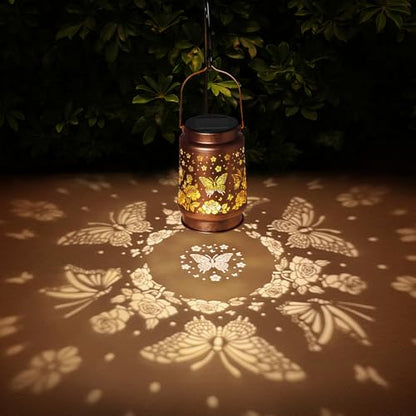 Butterfly Solar Lanterns Outdoor Waterproof Rose Garden Decor Gifts for Women Mom Grandma Hanging Solar Lights Metal Solar Decoration Outside for Yard,Patio,Backyard,Porch - style: C. 1 Pack Rose Butterfly Lantern