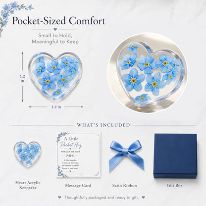 Pocket Hug Gift for Loss of Loved One, Forget Me Not Memorial Keepsake Card with Acrylic Forget Me Not Heart, Bereavement Sympathy Gift, Father’s Day Remembrance Gift, Thinking of You Grief Support Gift for Friend Family
