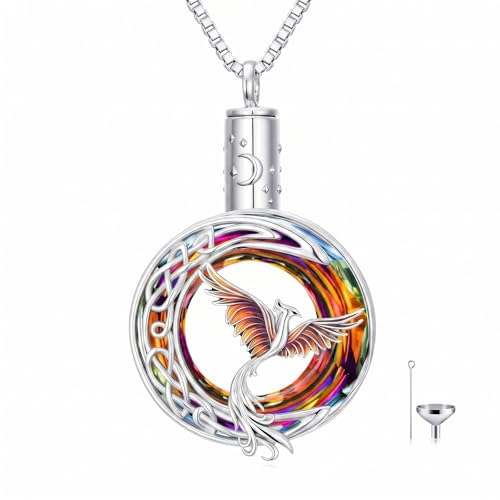 TOUPOP Phoenix Urn Necklace Cremation Jewelry for Ashes 925 Sterling Silver Crystal Phoenix Pendant with Funnel Filler Memorial Jewelry Gifts for Women - color: 02-Fire Phoenix
