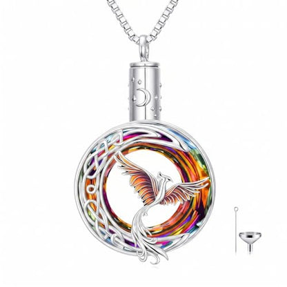 TOUPOP Phoenix Urn Necklace Cremation Jewelry for Ashes 925 Sterling Silver Crystal Phoenix Pendant with Funnel Filler Memorial Jewelry Gifts for Women - color: 02-Fire Phoenix