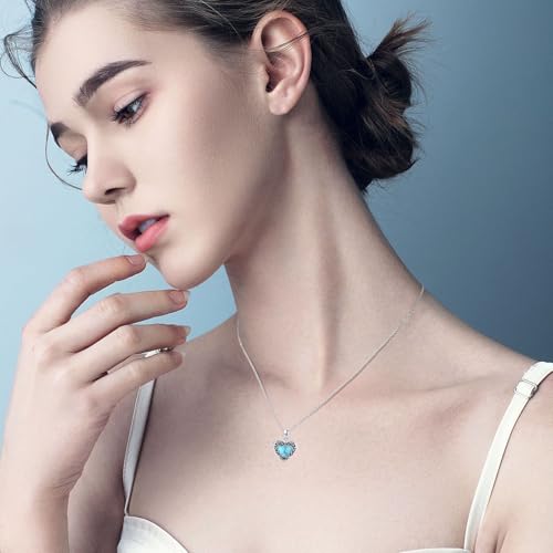 Locket Necklace for Women 925 Sterling Silver Celtic Locket Pendant Necklace Moonstone/Turquoise/Black Agate Heart Shaped Locket Necklace Jewelry Gifts for Women - style: Turquoise