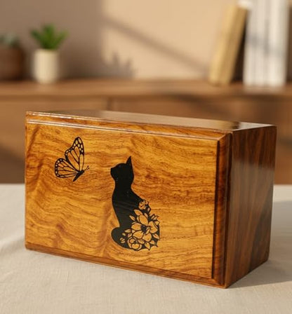 Wooden Urn Your Cat in Heaven Design-Pet Urns for Dogs & Cat Ashes-Decorative Wooden Pet Urns for Ashes - Rosewood Cremation Urns for All Pets Urns for Cats-Wooden Box