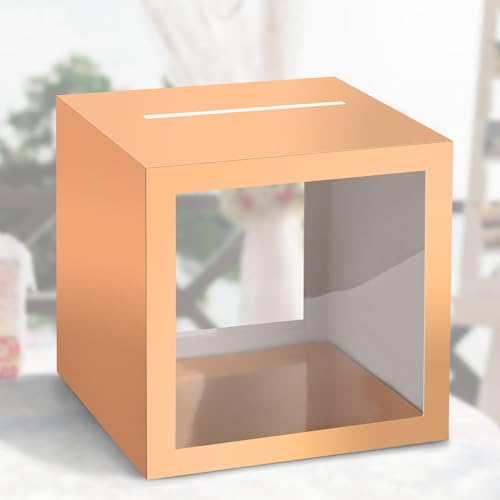 Rose Gold Card Box Wedding Favors Gift Card Boxes Post Box Cardboard Receiving Money Box Holder for Wedding Reception, Baby Showers, Anniversary, Birthday Party, Retirement, Graduation Envelope Holder - color: Rose Gold Clear