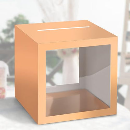 Rose Gold Card Box Wedding Favors Gift Card Boxes Post Box Cardboard Receiving Money Box Holder for Wedding Reception, Baby Showers, Anniversary, Birthday Party, Retirement, Graduation Envelope Holder - color: Rose Gold Clear