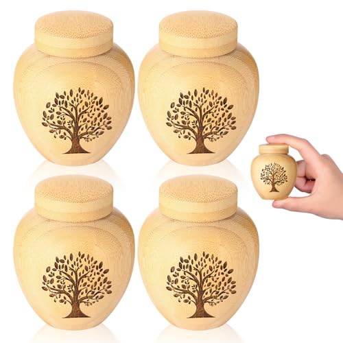 Small Keepsake Urns for Human Ashes Set of 4,Mini Urns for Ashes Made of Bamboo with Tree of Life Pattern Engraved,Small Cremation Urns for Human Ashes Adult Male Female
