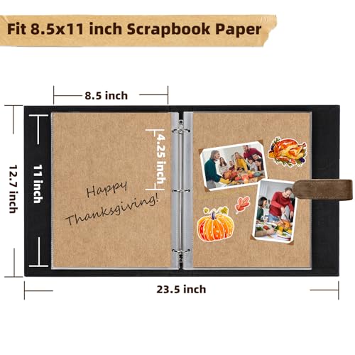 Vienrose 13"x11" Scrapbook Album Gift Set Faux Leather DarkBrown 60 Pages | 3 Ring Scrapbook With 60 Kraft Pages, 30 Plastic Sleeves, Blank Scrapbooks, Photobook, Valentine Gift Wedding Anniversary - color: Dark Brown, size: 12.8"X11.2" 30Sheets