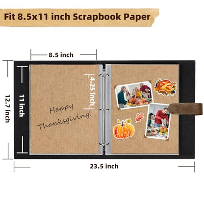 Vienrose 13"x11" Scrapbook Album Gift Set Faux Leather DarkBrown 60 Pages | 3 Ring Scrapbook With 60 Kraft Pages, 30 Plastic Sleeves, Blank Scrapbooks, Photobook, Valentine Gift Wedding Anniversary - color: Dark Brown, size: 12.8"X11.2" 30Sheets