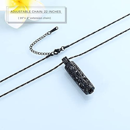 Imrsanl Cremation Jewelry Urn Necklace for Ashes Pendant with Hollow Glass Vial Cylinder Cremation Keepsake Memorial Lockets Ashes Holder for Women Men Pet - color: Tree of Life-Black