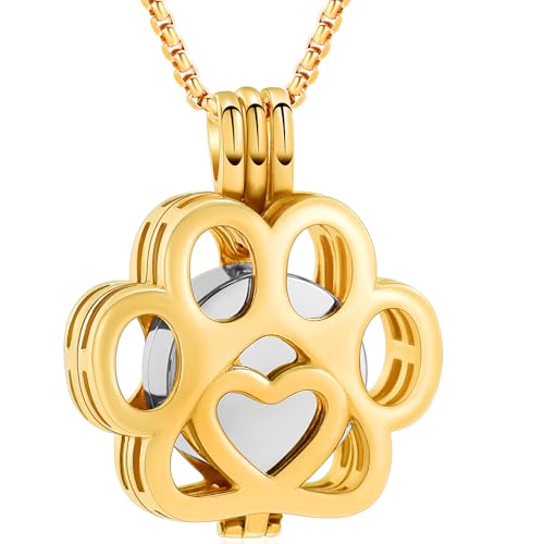 Oinsi Pet Cremation Jewelry For Ashes For Dog/Cat Paw Stainless Steel Memorial Locket Urn Necklace Inside Mini Case Keepsake Cremation Jewelry Women Men - color: Gold-Silver
