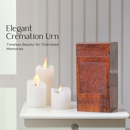 Tree of Life with Swirling Leaves Wood Urns for Adult Male - Large Urns for Human Ashes Adult - Biodegradable Burial Urns - Sustainable for Adults - Memorial Gifts - Funeral Urns, Natural