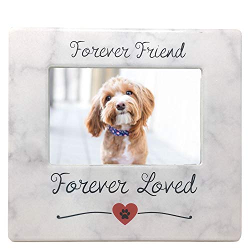 Personalized Pet Memorial Picture Frame with Your Photo, Dog or Cat Loss Gift, Forever Friend Forever Loved, Custom Paw Print Sympathy Frame, Bereavement Keepsake, Holds 4x6 Photo, 7.25 x 8 Inch - color: Customized, size: 1 Customized
