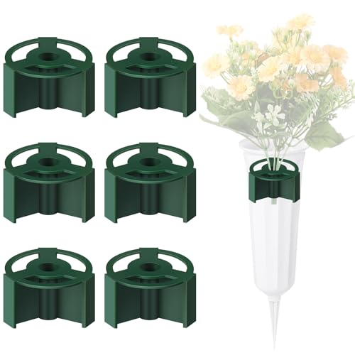 Domensi 6 Pcs Cemetery Vase Inserts Plastic Memorial Grave Flower Holder | 2.17 Inch 4 Hole, Reusable Cylindrical Flower Holder for Grave, Memorial Graveside Arrangements, Keeping Bouquets in Place