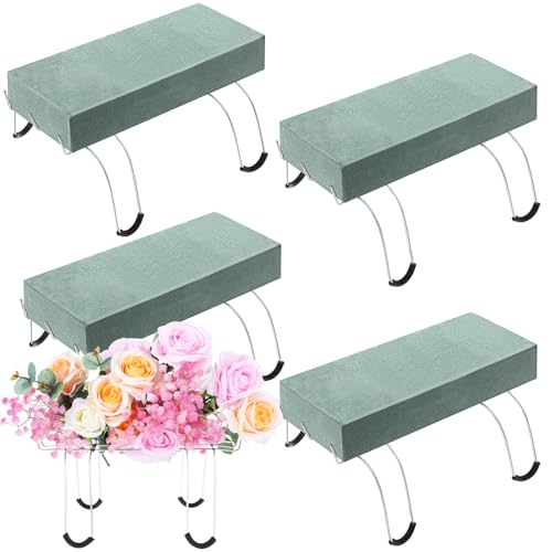 4 Pack Headstone Flower Saddle 12 Inch Grave Saddles for Cemetery Headstones for Graves Wire Rustproof Galvanized Tombstone Saddle with Floral Foam for Grave Headstone Cemetery Floral Decorations