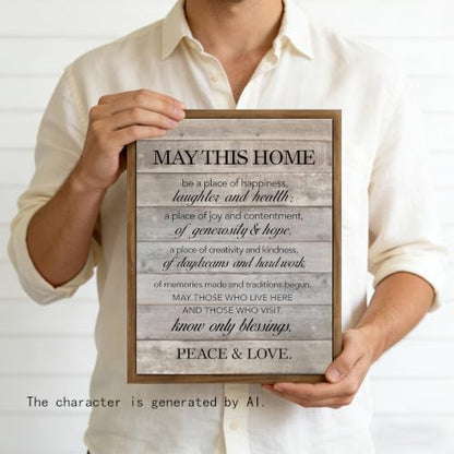 Framed Inspirational Wall Art May This Home Be a Place of Happiness Quote Wall Decor New Home Poster House Warming Gifts for Bedroom Living Room Word Artwork 8x10 Inch - size: 8"L x 10"W