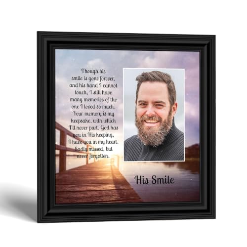Crossroads Home Décor His Smile, in Memory of a Loved one, Loving Memory Gift, 6361B | Sympathy Gifts for Loss of Father, In Memory of Dad, Memorial Gifts for Loss of Husband or Son, Add Your Own Photo - color: Black, size: 8"L x 8"W