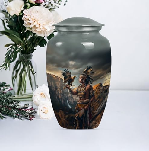 Native American Urns for Ashes - Burial Urns for Human Ashes Adult Male 10" - size: #1 (Large Size)