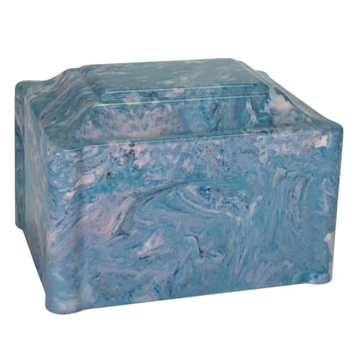 Crystal Blue Claremont Cultured Marble Cremation Urn - Adult Size - Cremation Urns for Human Ashes - Ground Burial, Home Memorial and Funeral Cremation Urn - color: Blue