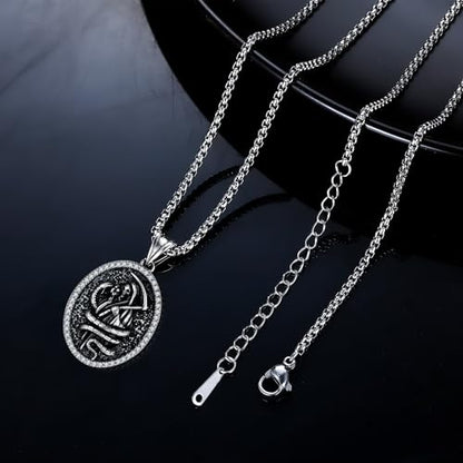 925 Sterling Silver Patron Saint Necklace Amulet Miraculous Medal Pendant Jewelry for Men Women with Friendship Talisman Travel Inspirational Gifts - color: black-E