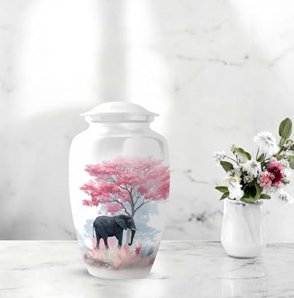 Elephant Cremation Urns for Human Remains - Cherry Blossoms Funeral Urns - color: Elephant-1, size: 10-inch