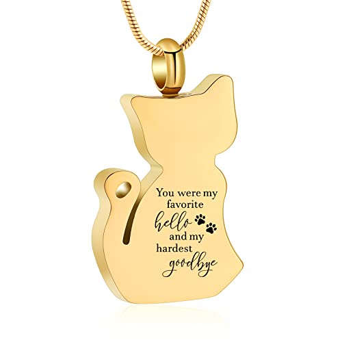 zeqingjw Cat Cremation Jewelry Urn Necklace for Ashes for Pet Loss,Funeral Ashes Keepsake Pendant Memorial Jewellery for Women Men - color: Gold-Blue