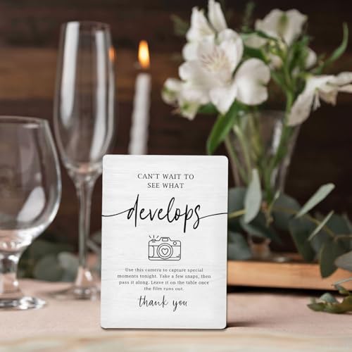 Cant Wait to See What Develops Sign, Wedding Photo Guest Book Wooden Stand Sign 5"X7", Welcome Wedding Guestbook Signs for Reception - color: Develops