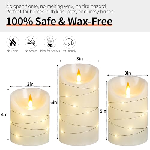 Rechargeable LED Candles, Real Wax, 4 5 6 in, Ivory, 3 Pack | USB rechargeable real wax candles with remote, timer and star lights - color: Ivory White