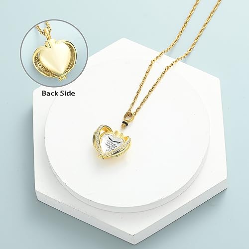 shajwo Angel Wing Heart Urn Ashes Necklace for Women Men | Cremation Jewelry,Birthstone Necklace of Loved One,Memorial Pendant for Human Pet - color: Gold-White