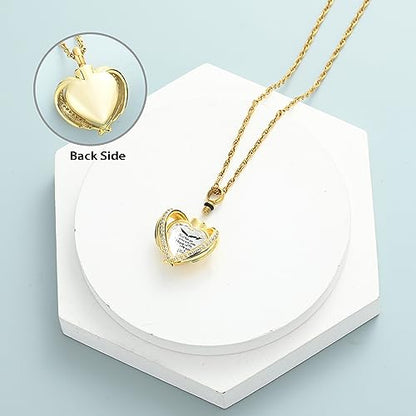 shajwo Angel Wing Heart Urn Ashes Necklace for Women Men | Cremation Jewelry,Birthstone Necklace of Loved One,Memorial Pendant for Human Pet - color: Gold-White