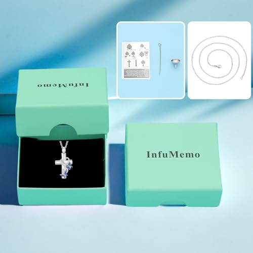 Cremation Jewelry for Ashes Pendant - Butterfly Cross Urn Necklace for Ashes Men Women with Mini Keepsake Urn Memorial Jewelry - color: Silver-Blue