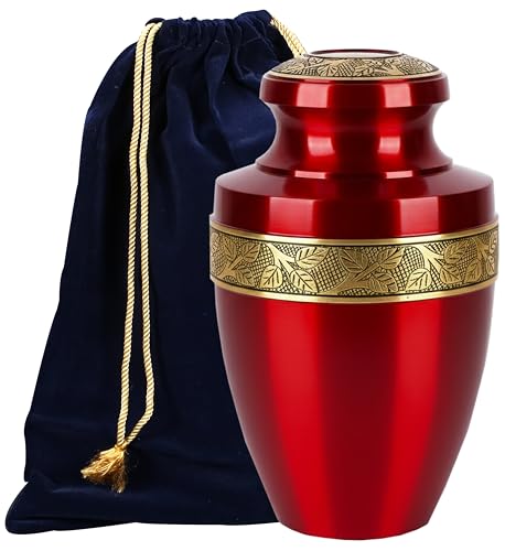Alpha Living Home Cremation Urn for Human Ashes, 200+ cu in, Gold Red - color: Red Gold, size: Hand Engraved