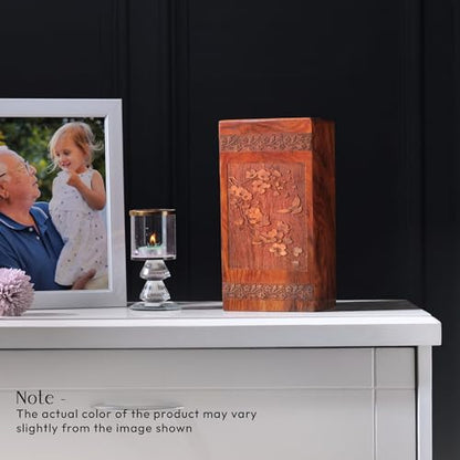 Cherry Blossoms Adult Ashes Urn 10 Inch, Wooden Memorial Urns for Female | Decorative Cremation Urns for Men, Burial Urn 200 Cu" for Adult Human Ashes