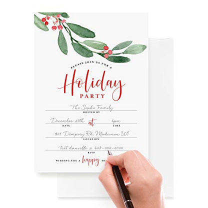 Bliss Collections Holiday Party Invitations with Envelopes, 25 Holiday Season 5x7 Fill-In Invites with 25 Envelopes for Winter Celebrations, Christmas, Hanukkah, Kwanzaa or New Year’s Parties - style: Holiday Season