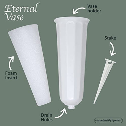 Memorial Floral Vases with Foam Included - (White, 2 Pack) | Outdoor In Ground Vases with Stakes, for Fresh and Artificial Flowers - size: 2-Pack