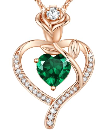 925 Sterling Silver Rose Love Heart Birthstone Necklaces for Women Jewelry | Hypoallergenic Nickel-Free & Lead-Free Pendant,Birthday Anniversary Christmas Gift for Women Wife Mom Girlfriend - color: Rose Gold-05-May