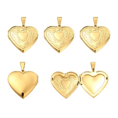 Heart Photo Locket Charms for Jewelry Making Brass Frame Charms Memorial Bracelet Necklace Earring Keychain - color: Gold