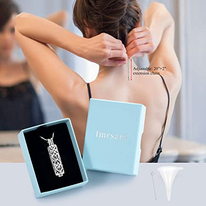Imrsanl Cremation Jewelry Urn Necklace for Ashes Pendant with Hollow Glass Vial Cylinder Cremation Keepsake Memorial Lockets Ashes Holder for Women Men Pet - color: Silver