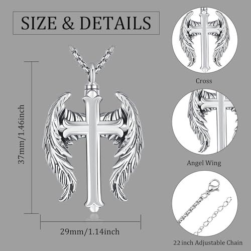 Aniu S925 Sterling Silver Urn Necklace Cremation Jewelry for Ashes - color: Cross Angel Wing-A