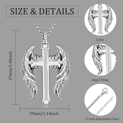 Aniu S925 Sterling Silver Urn Necklace Cremation Jewelry for Ashes - color: Cross Angel Wing-A